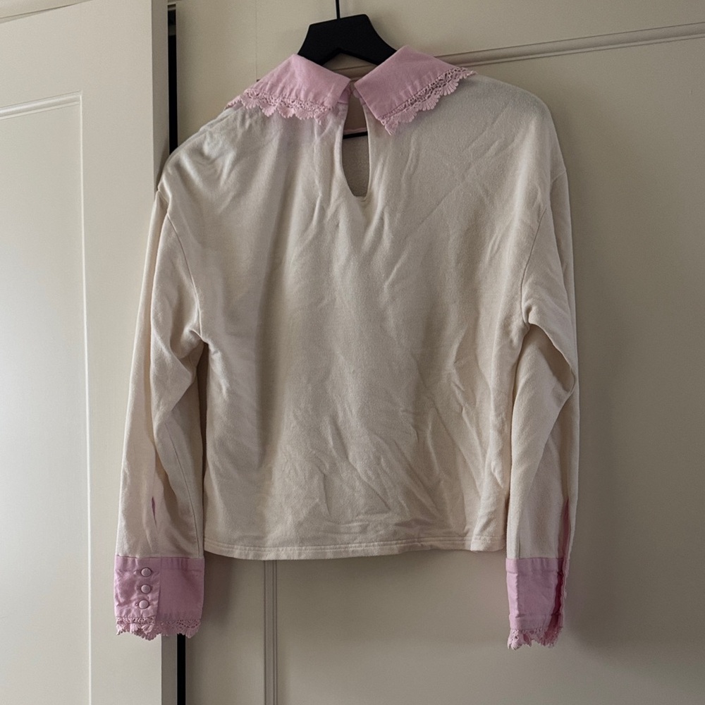 Selkie Pink and Cream Top with Lace Collar - Picture 6 of 7